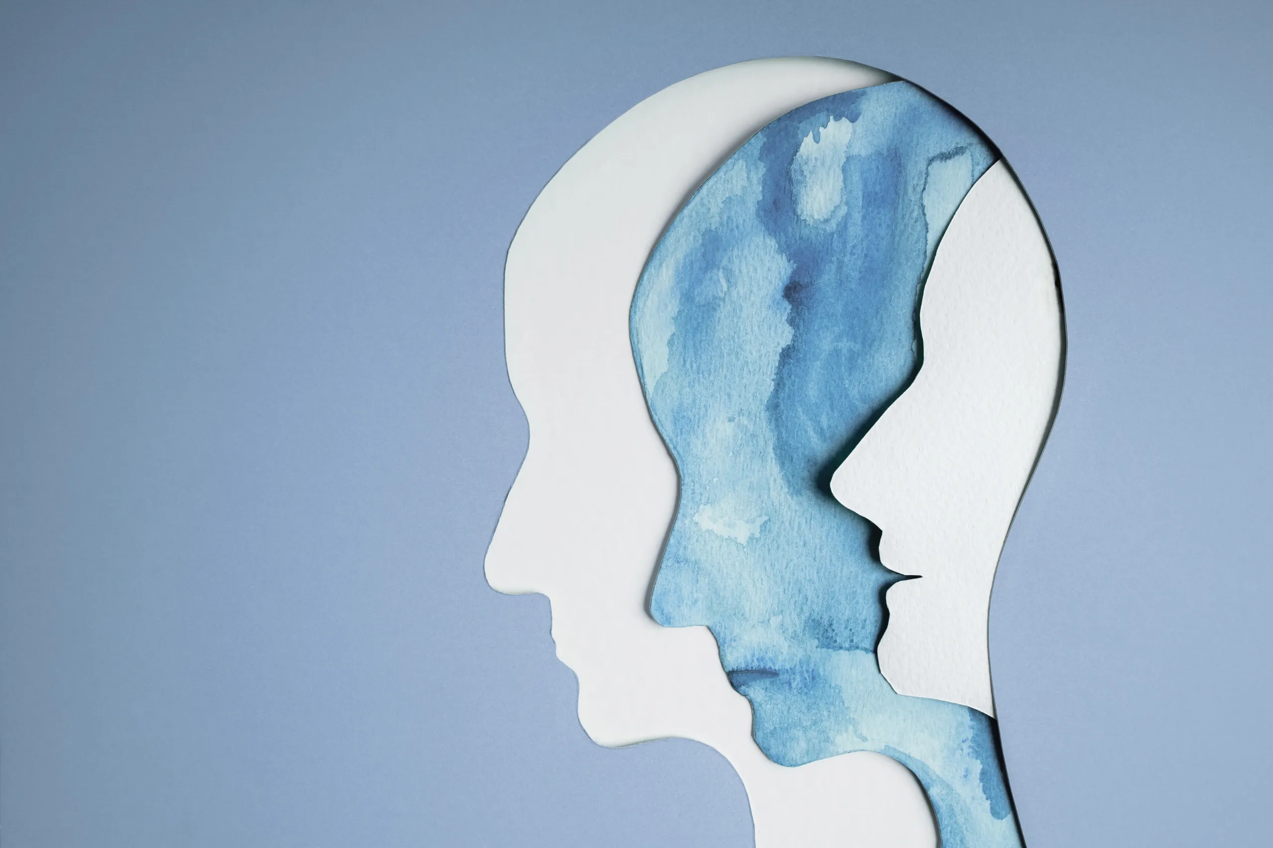 Diferentes siluetas caras de papel para representar diferentes trastornos de la personalidad para los que ofrecemos tratamiento en Alborán Psicólogos Granada